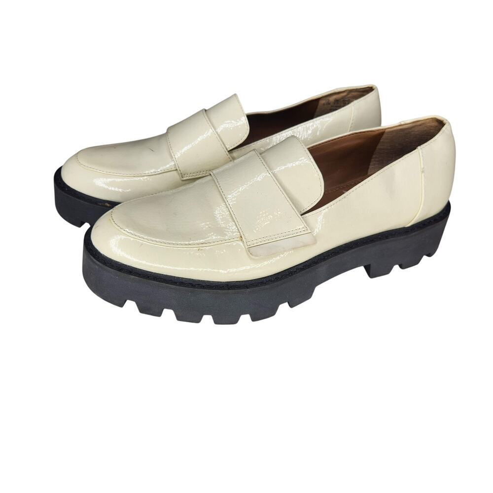 Franco Sarto Brindy Lug Sole Loafers Cream White Vegan Patent Leather - Picture 3 of 6